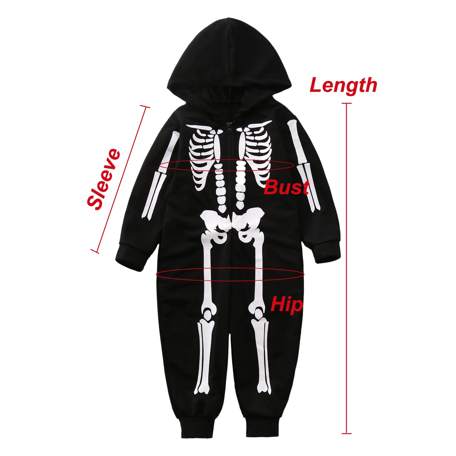 Pijama Esqueleto Familia Halloween - Mono Capucha Cremallera Padres Niños - Huellitas de Vida