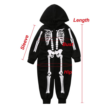 Pijama Esqueleto Familia Halloween - Mono Capucha Cremallera Padres Niños - Huellitas de Vida