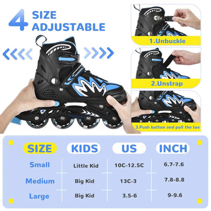 Roller Blades Kids Adjustable Roller Skates with Light-Up Wheels Secure Triple Closure System for Girls Boys Toddler Smooth