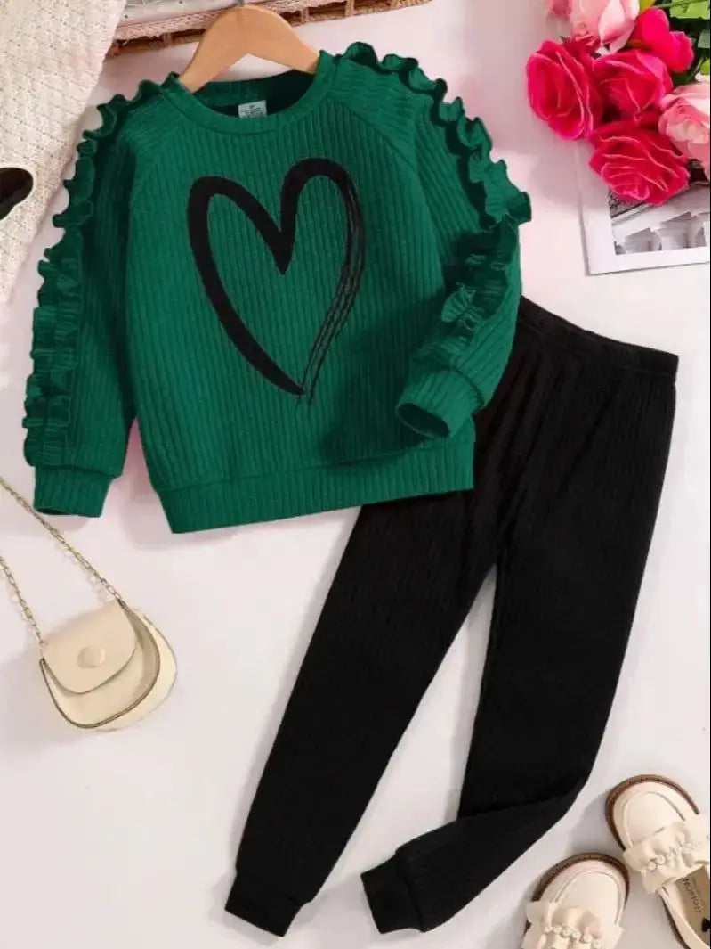 Conjunto Deportivo Niñas Primavera Otoño - Sudadera Pantalón Casual Corazones Cartoon 2 Piezas - Huellitas de Vida