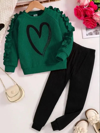 Conjunto Deportivo Niñas Primavera Otoño - Sudadera Pantalón Casual Corazones Cartoon 2 Piezas - Huellitas de Vida
