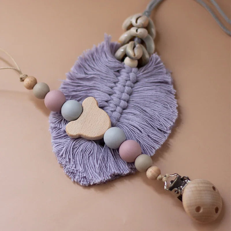 Cadena Chupete Personalizada Madera - Cadena Silicona Nombre Bebé Mordedor Recién Nacido Regalo - Huellitas de Vida