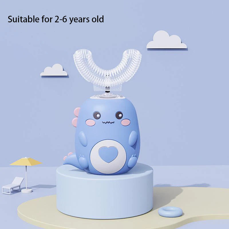 Cepillo Eléctrico Forma U Niños 360° - Cepillo Dientes Automático Recargable Silicona Rosa - Huellitas de Vida