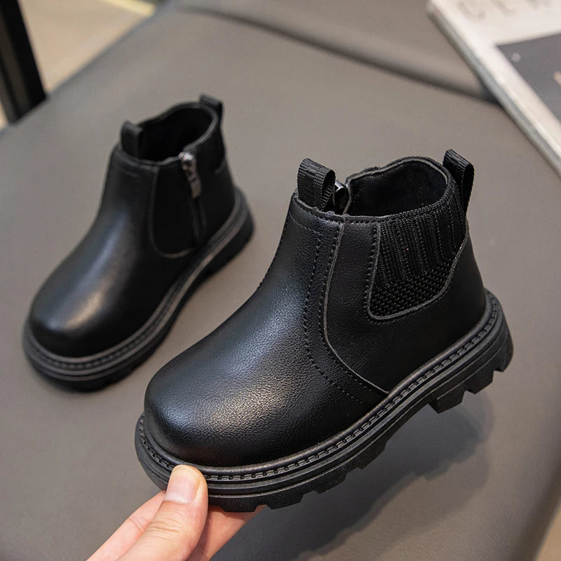 Botas Cuero Niños Estilo Británico - Botines Cremallera Lateral Moda Retro Primavera Otoño - Huellitas de Vida