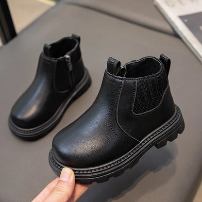 Botas Cuero Niños Estilo Británico - Botines Cremallera Lateral Moda Retro Primavera Otoño - Huellitas de Vida