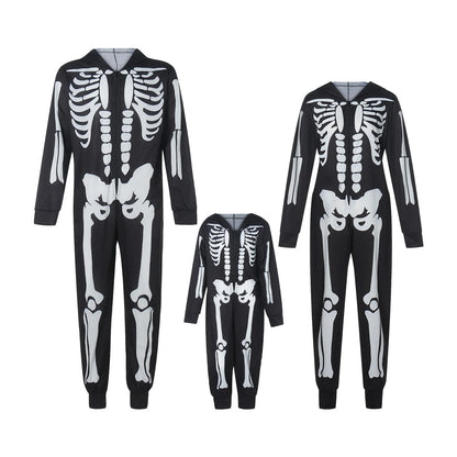 Pijama Esqueleto Familia Halloween - Mono Capucha Cremallera Padres Niños - Huellitas de Vida