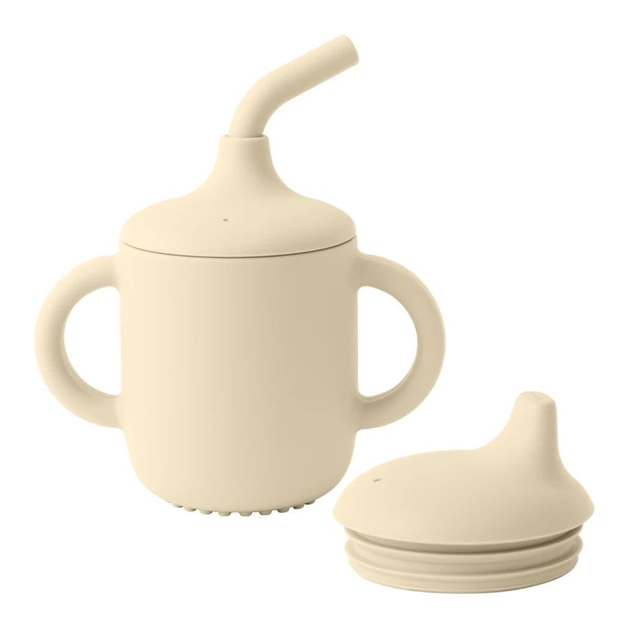 Vaso Sippy Silicona Bebé Doble Tapa - Botella Agua Portátil Aprendizaje Alimentación Sin BPA - Huellitas de Vida
