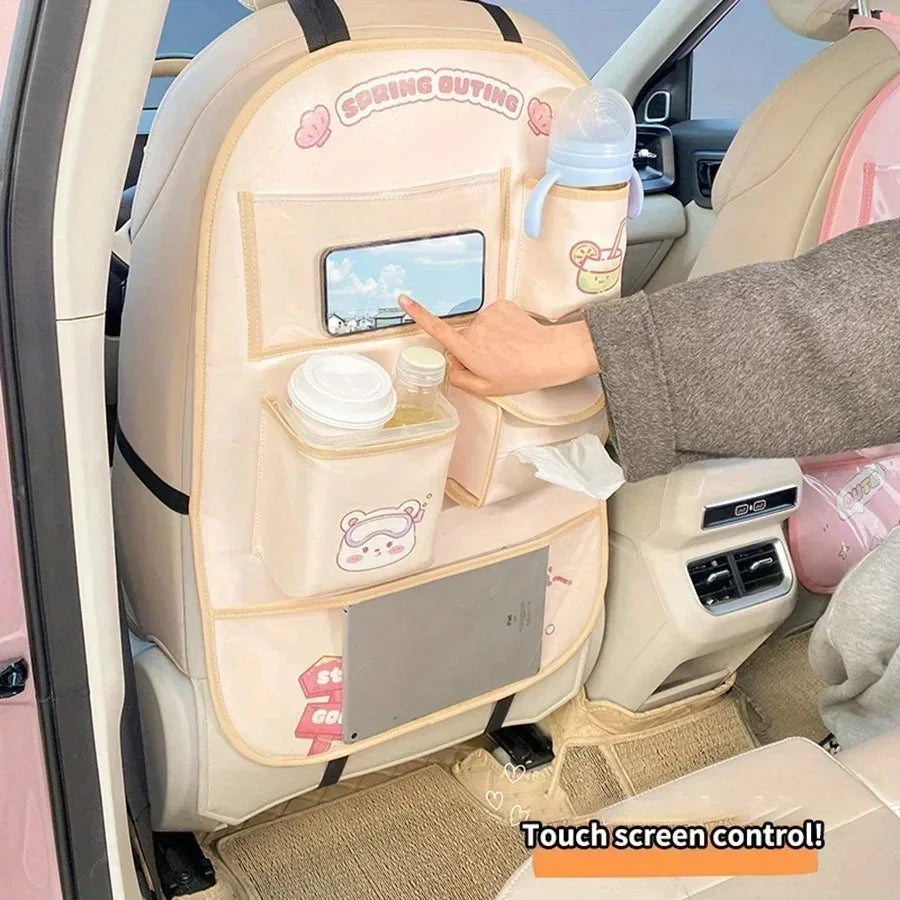 Organizador Asiento Trasero Coche Bebé - Protector Anti-Patadas Almacenamiento Dibujos Animados - Huellitas de Vida