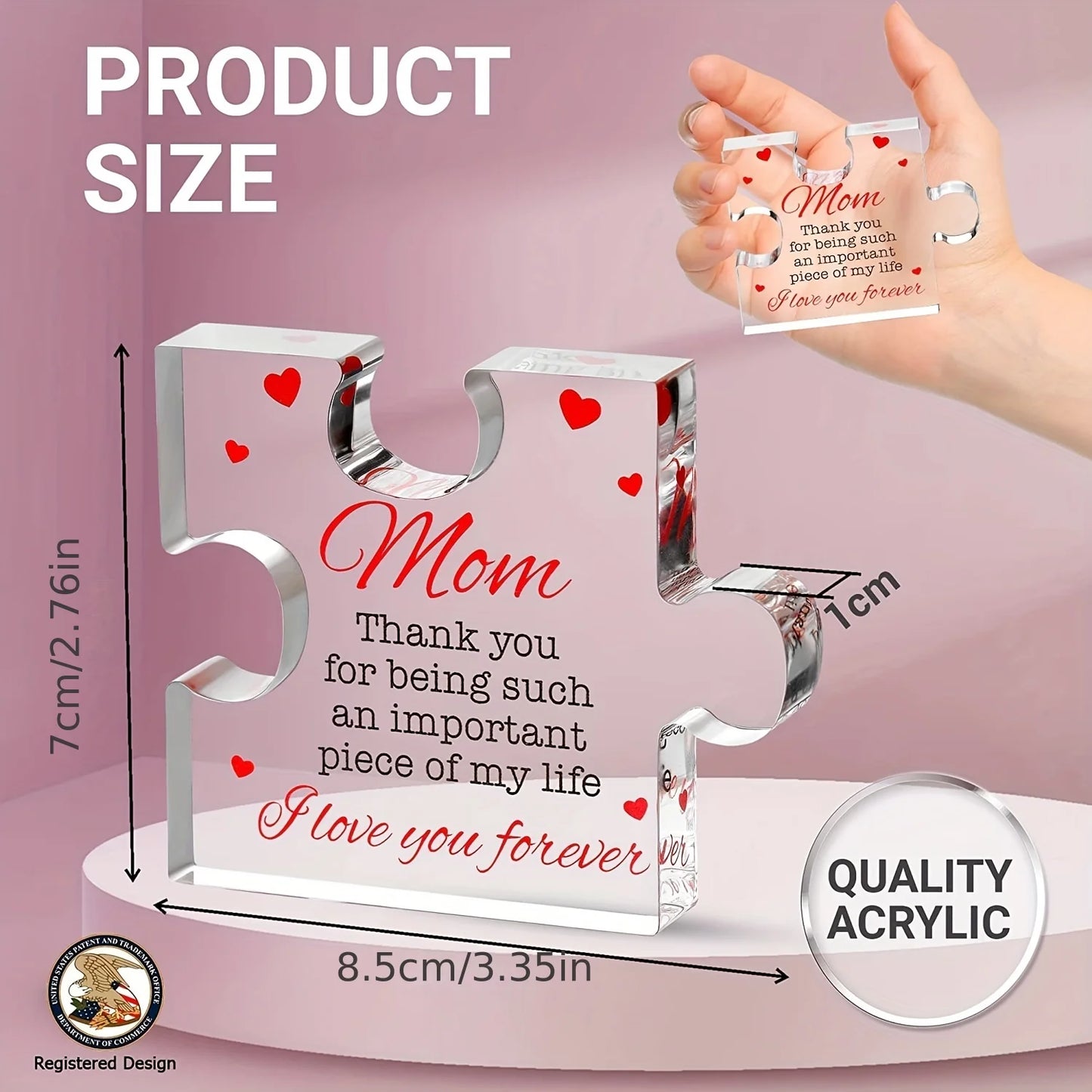 Bloque Acrílico Grabado Regalo Mamá - Puzzle Decorativo Personalizado Día de la Madre - Huellitas de Vida