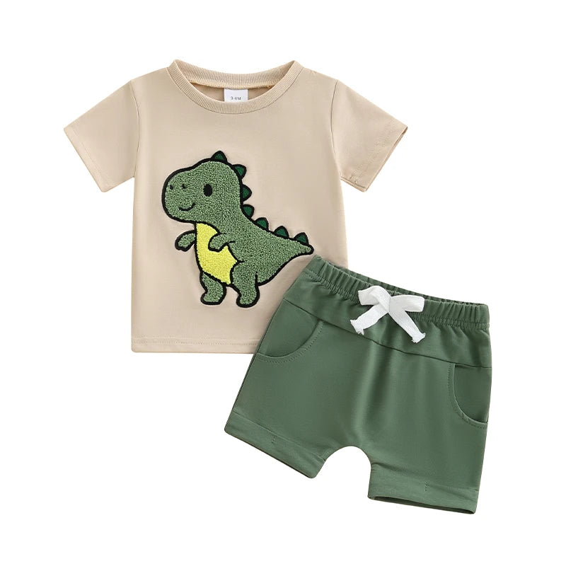 Conjunto Bebé Niño Dinosaurios - Camiseta y Pantalón Verano 2 Piezas
