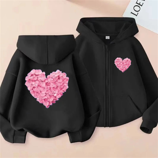 Sudadera Capucha Corazón Niños 3-12 Años - Hoodie Cremallera Niñas Niños