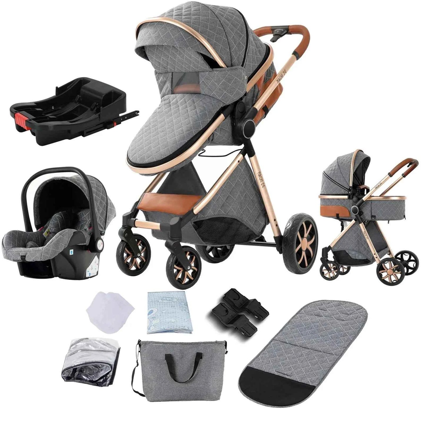 Cochecito Bebé 3 en 1 con Base ISOFIX - Plegado con Una Mano, Sistema de Viaje para Recién Nacidos y Niños