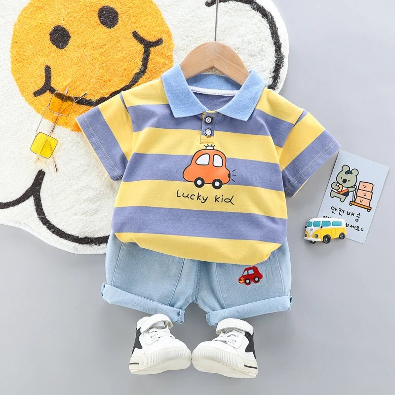 Conjunto Polo y Shorts de Mezclilla para Niño - Elegante Set Verano 2 Piezas - Huellitas de Vida