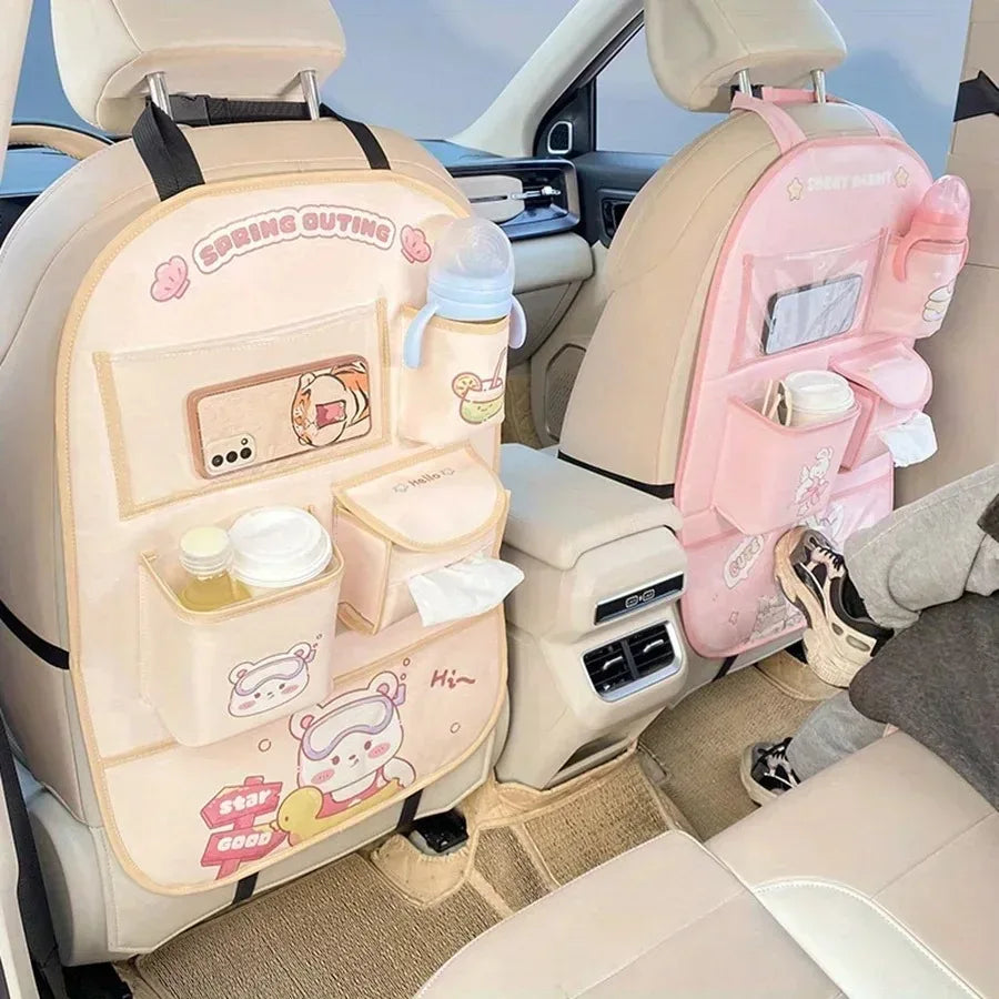 Organizador Asiento Trasero Coche Bebé - Protector Anti-Patadas Almacenamiento Dibujos Animados - Huellitas de Vida