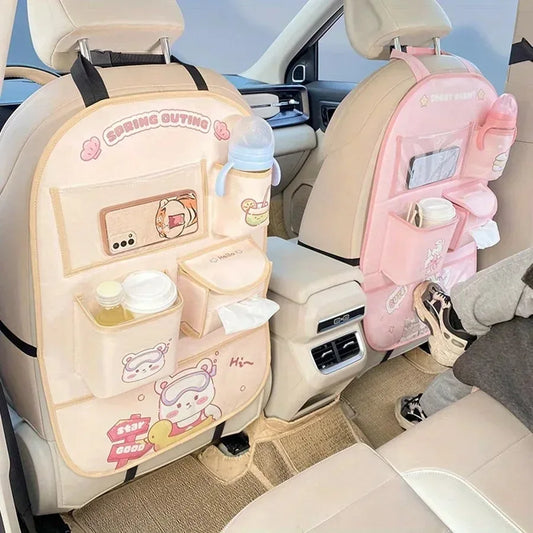 Organizador Asiento Trasero Coche Bebé - Protector Anti-Patadas Almacenamiento Dibujos Animados - Huellitas de Vida