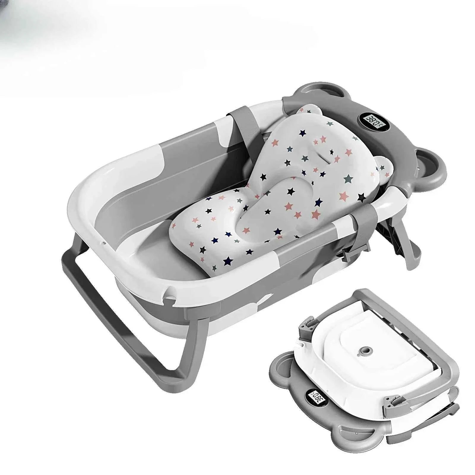 Bañera Bebé Plegable Silicona con Termómetro - Antideslizante Sensor Temperatura