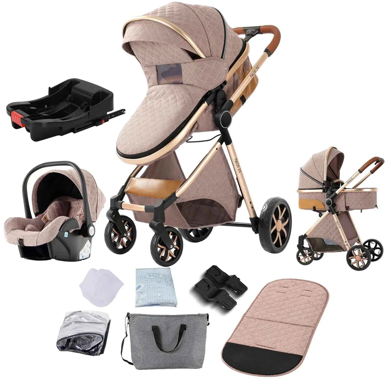 Cochecito Bebé 3 en 1 con Base ISOFIX - Plegado con Una Mano, Sistema de Viaje para Recién Nacidos y Niños