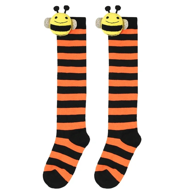 Calcetines Halloween Niña - Medias Altas Rayadas Disfraz Abeja 7-12 Años - Huellitas de Vida