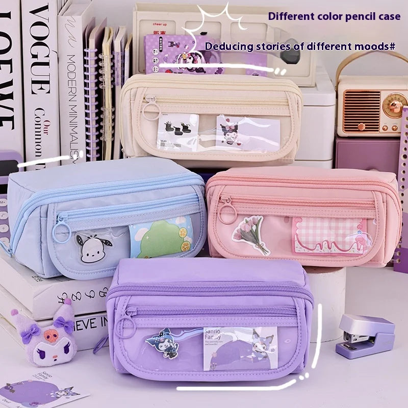 Estuche Escolar Transparente Large - 3 Compartimientos Korea Pouch Cute - Huellitas de Vida