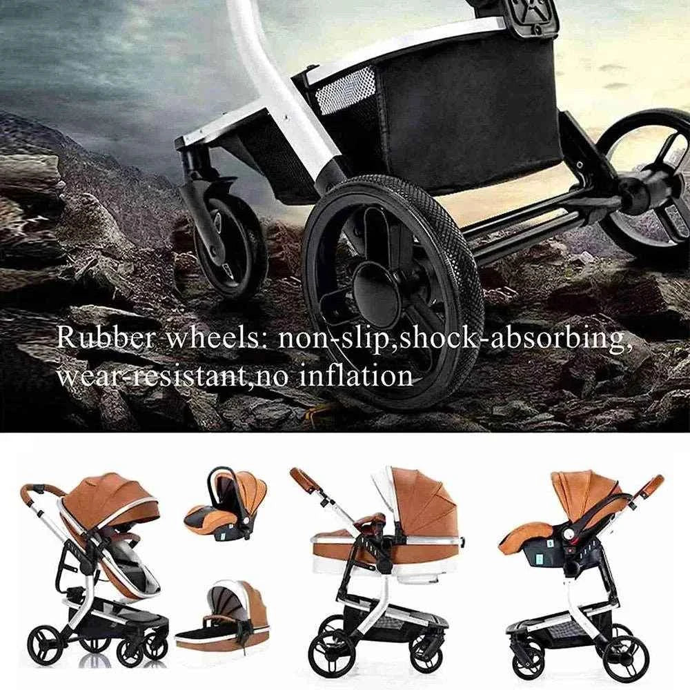 Cochecito Bebé 3 en 1 Silla Coche Piel Impermeable - Sistema Viaje Reclinable Paisaje Alto