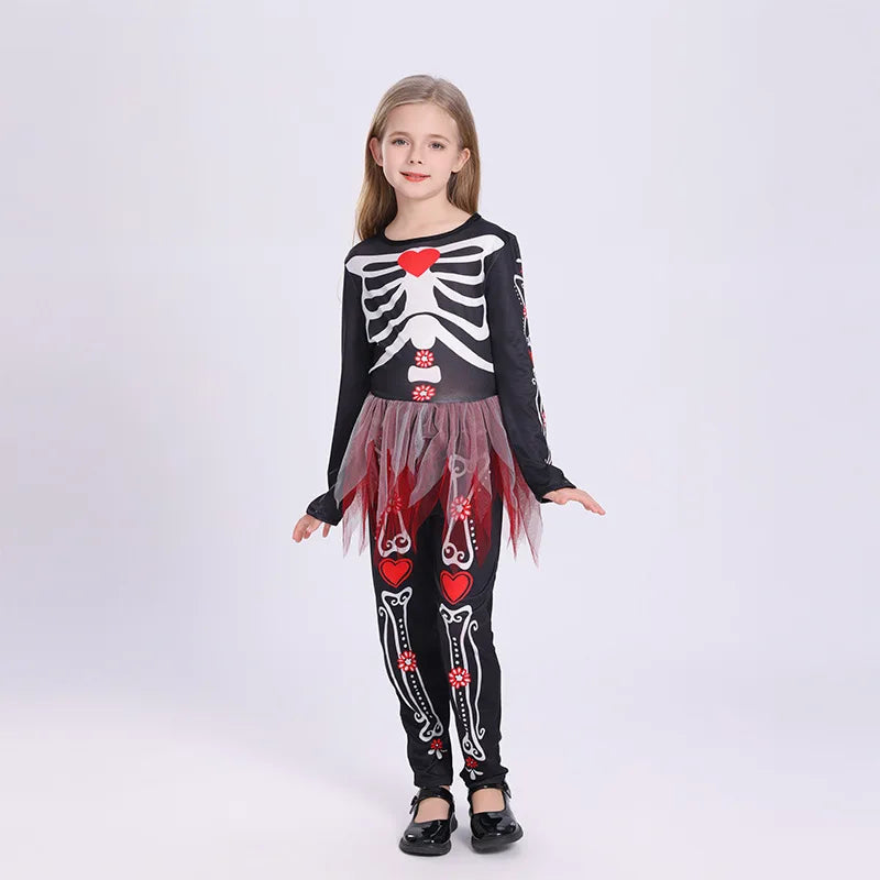 Disfraz Esqueleto Niña Halloween - Vestido Ajustado Colorido Una Pieza - Huellitas de Vida