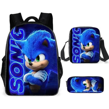 Set Mochila Sonic 3 Piezas - Mochila Escolar + Bolsa Almuerzo + Estuche - Huellitas de Vida