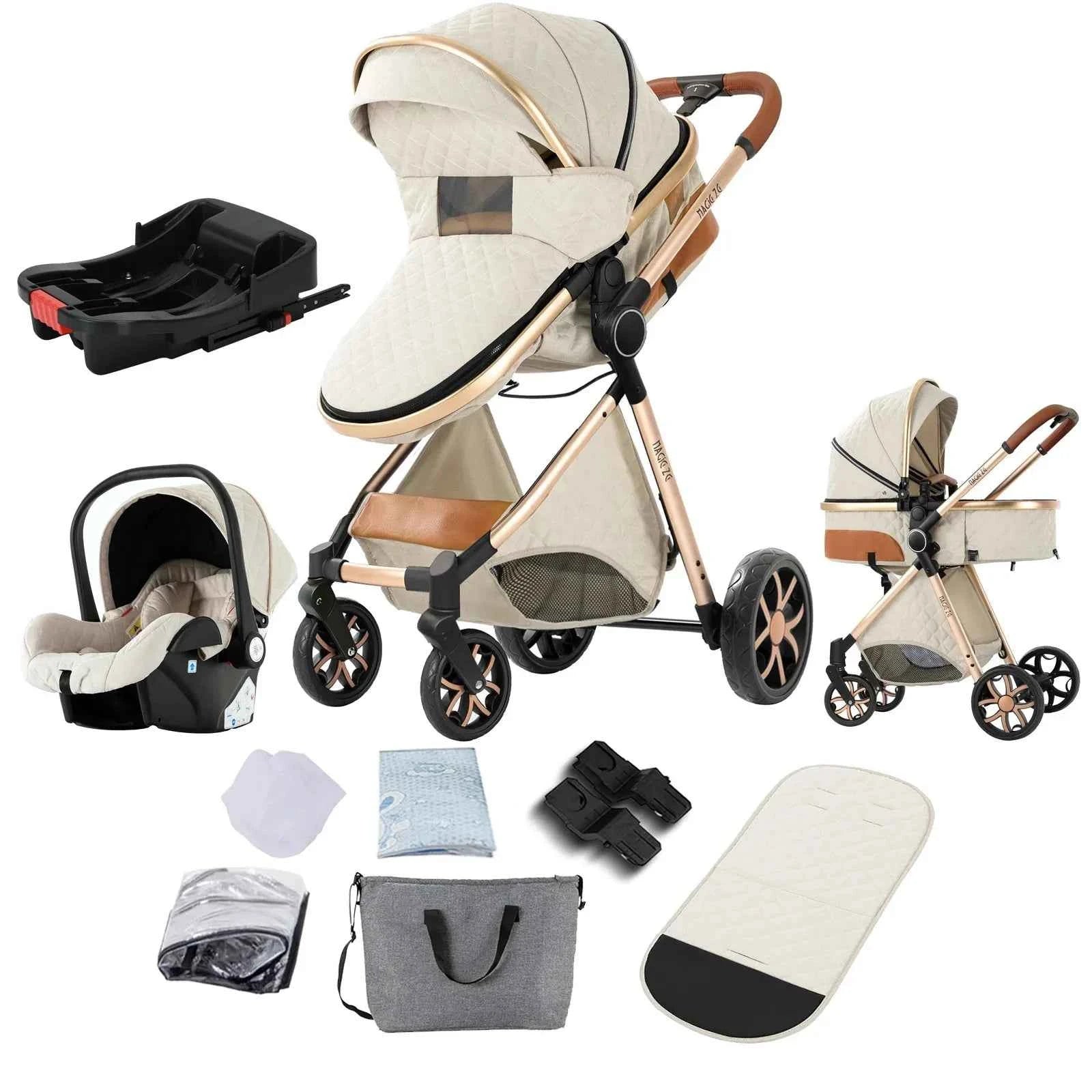 Cochecito Bebé 3 en 1 con Base ISOFIX - Plegado con Una Mano, Sistema de Viaje para Recién Nacidos y Niños