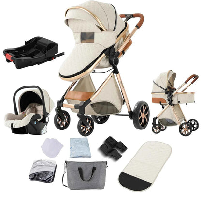 Cochecito Bebé 3 en 1 con Base ISOFIX - Plegado con Una Mano, Sistema de Viaje para Recién Nacidos y Niños
