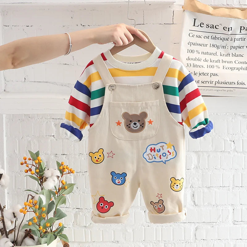 Conjunto Bebé Overol Primavera Otoño - Camiseta y Peto 2 Piezas Algodón