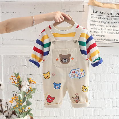 Conjunto Bebé Overol Primavera Otoño - Camiseta y Peto 2 Piezas Algodón