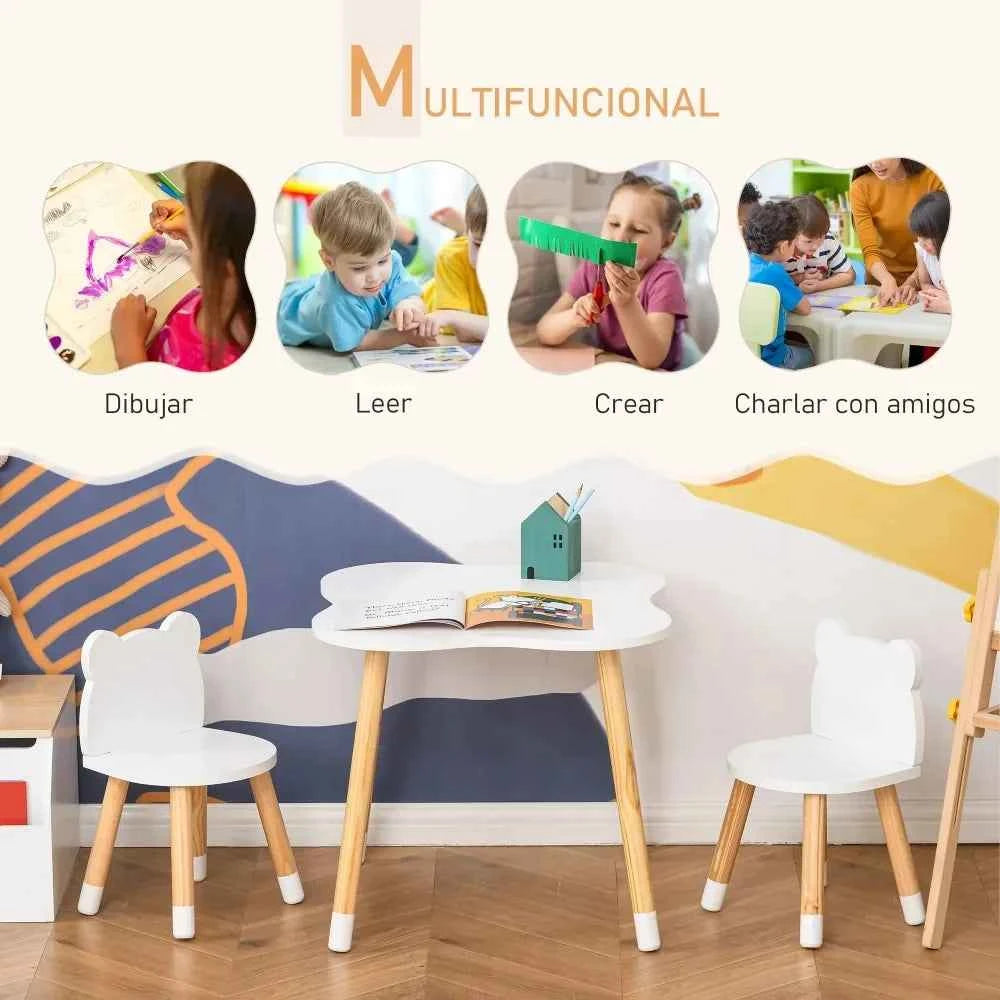 Mesa Infantil con 2 Sillas Madera - Muebles Sala Juegos Dormitorio Niños