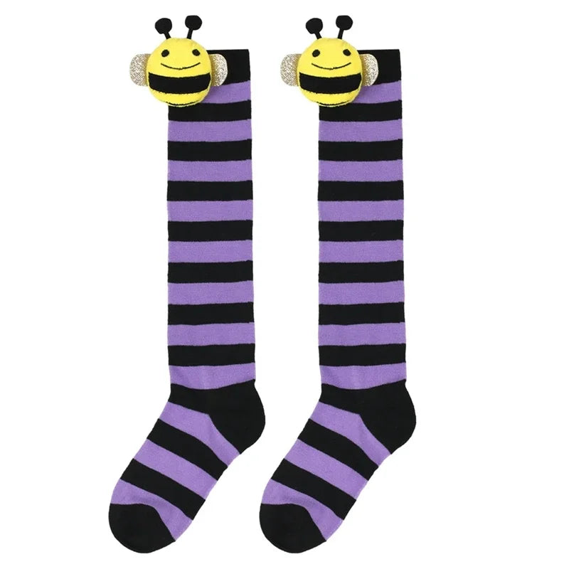 Calcetines Halloween Niña - Medias Altas Rayadas Disfraz Abeja 7-12 Años - Huellitas de Vida
