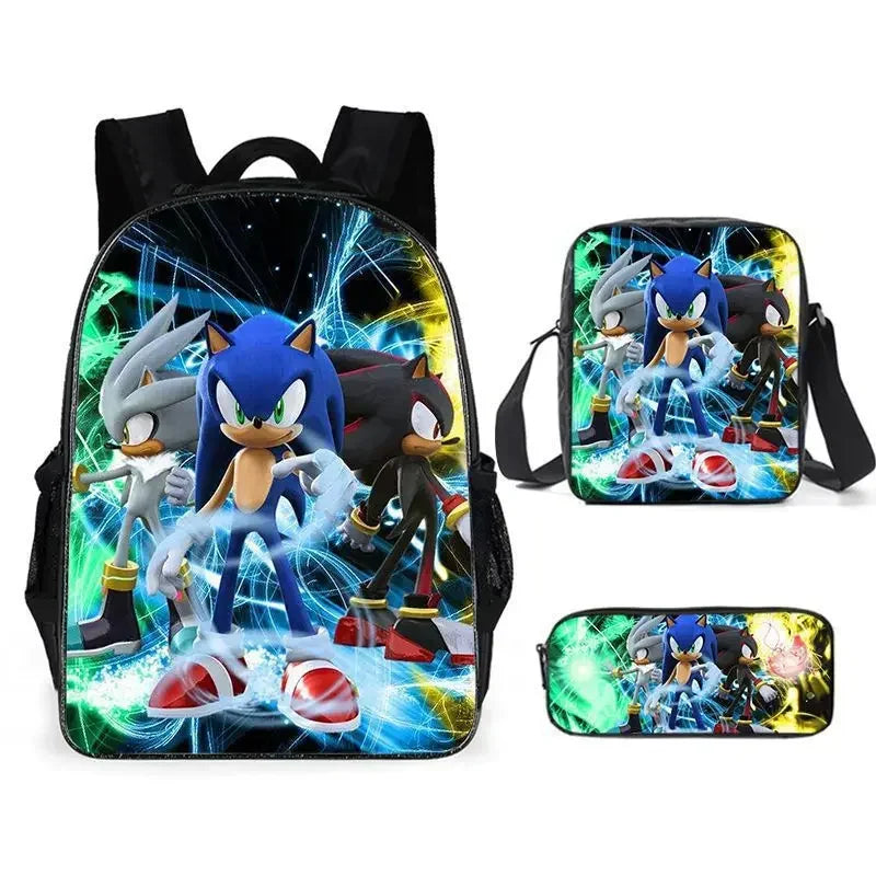 Set Mochila Sonic 3 Piezas - Mochila Escolar + Bolsa Almuerzo + Estuche - Huellitas de Vida