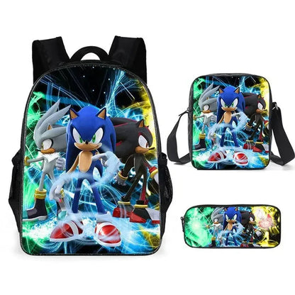 Set Mochila Sonic 3 Piezas - Mochila Escolar + Bolsa Almuerzo + Estuche - Huellitas de Vida