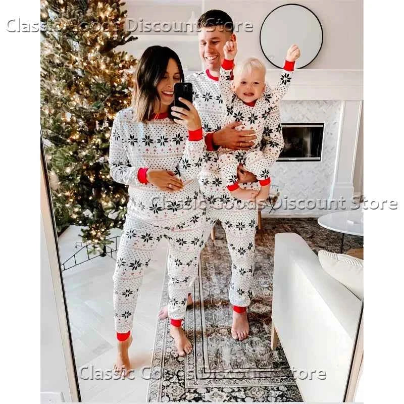 Pijama Navidad Familiar Copos Nieve - Conjunto Mamá Niños Bebé Loungewear