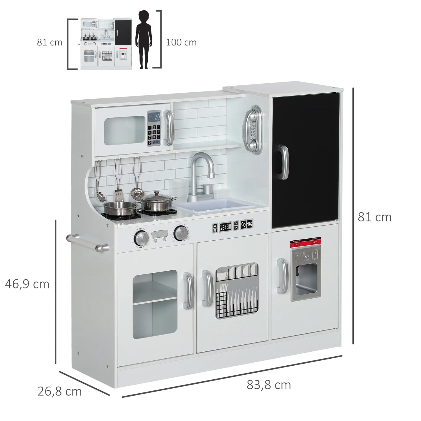 Cocina Juguete Madera Niños 3+ Años Accesorios - Pizarra Heladera Teléfono Blanca