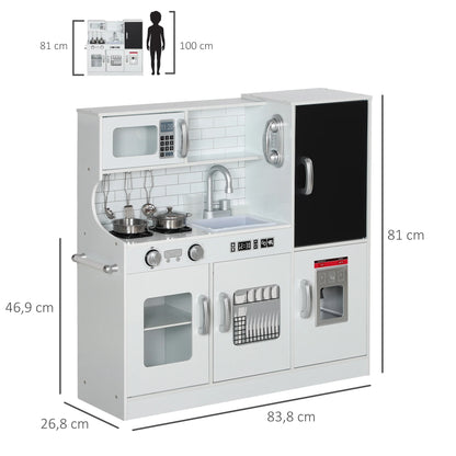 Cocina Juguete Madera Niños 3+ Años Accesorios - Pizarra Heladera Teléfono Blanca