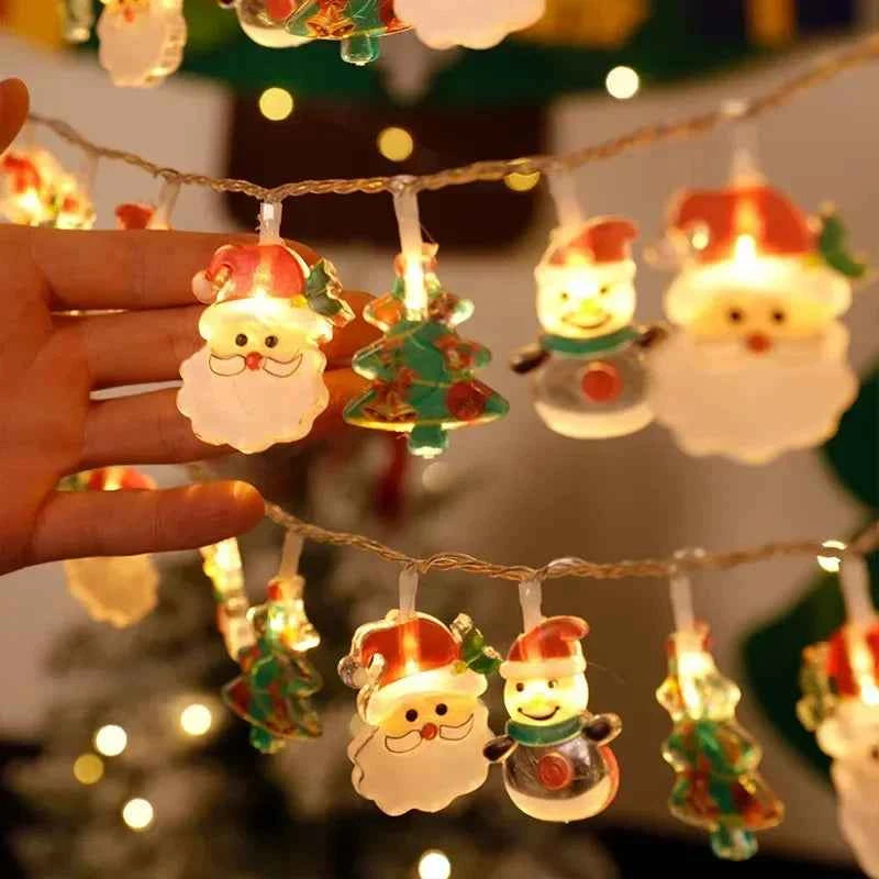 Guirnalda Luces LED Navidad Papá Noel Muñeco Nieve - Pilas 1.5m 10 LED Decoración