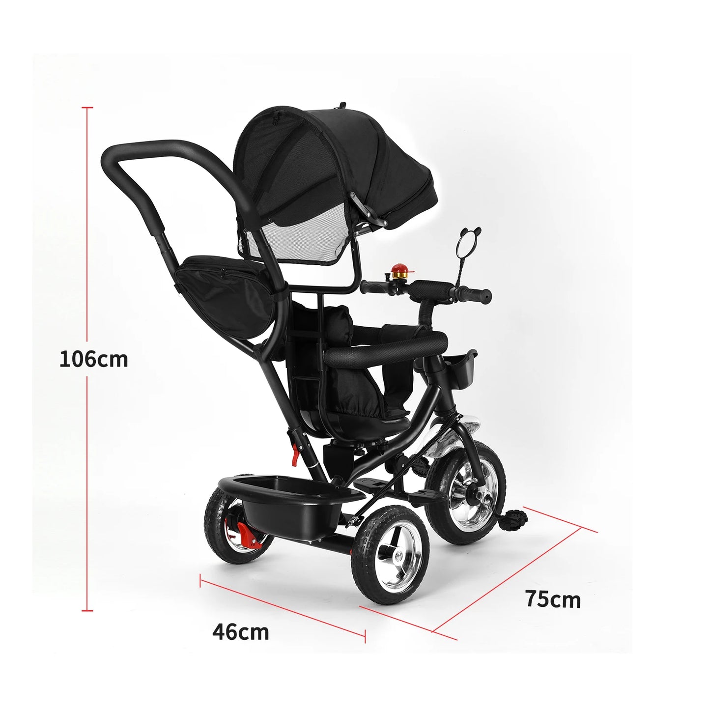 Triciclo Bebé 9 Meses-25kg Barra Empuje - Triciclo Evolutivo Asiento Giratorio