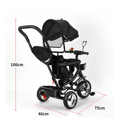 Triciclo Bebé 9 Meses-25kg Barra Empuje - Triciclo Evolutivo Asiento Giratorio