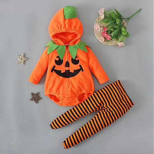 Disfraz Calabaza Bebé Halloween - Conjunto Felpa Capucha 2 Piezas 0-12M - Huellitas de Vida