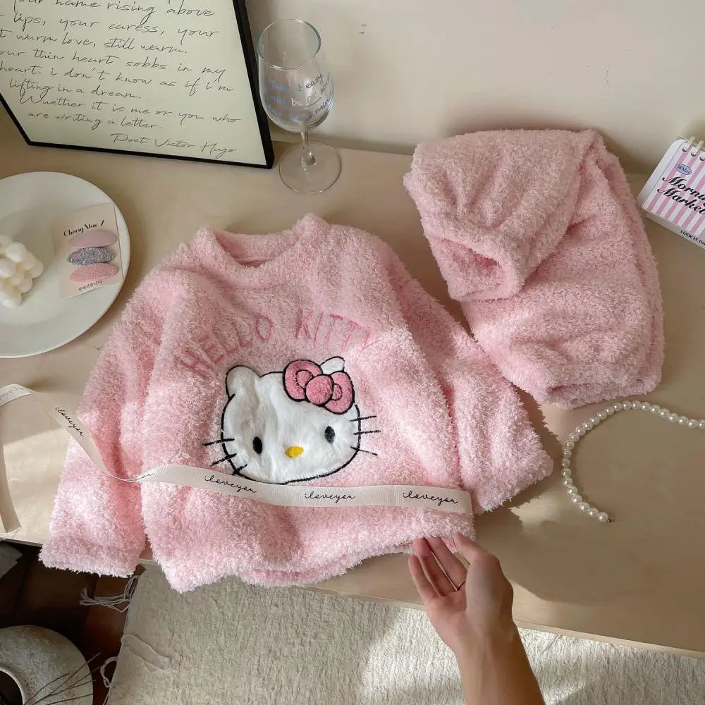 Pijama Hello Kitty Niña Franela - Conjunto 2 Piezas Kawaii Invierno Cálido - Huellitas de Vida
