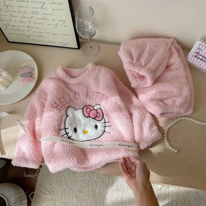 Pijama Hello Kitty Niña Franela - Conjunto 2 Piezas Kawaii Invierno Cálido - Huellitas de Vida