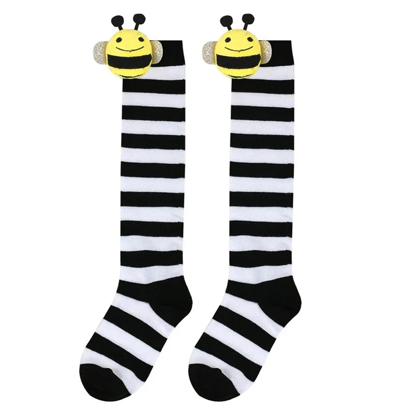 Calcetines Halloween Niña - Medias Altas Rayadas Disfraz Abeja 7-12 Años - Huellitas de Vida
