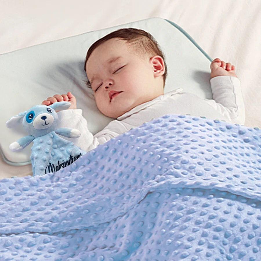 Set Manta Personalizada Muñeco Seguridad Bebé - Manta Nombre Animal Cochecito Regalo 2 Piezas - Huellitas de Vida