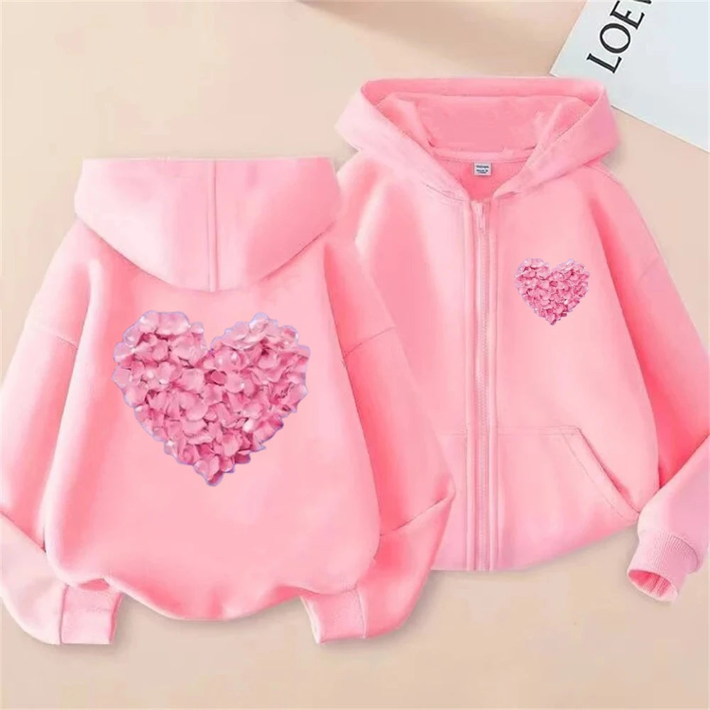 Sudadera Capucha Corazón Niños 3-12 Años - Hoodie Cremallera Niñas Niños