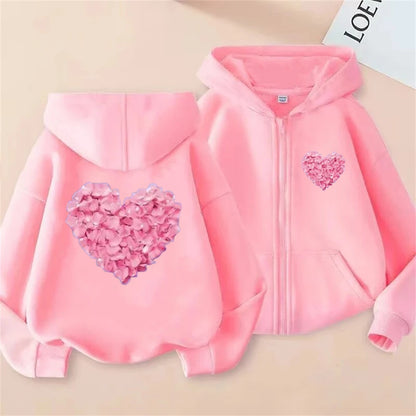 Sudadera Capucha Corazón Niños 3-12 Años - Hoodie Cremallera Niñas Niños