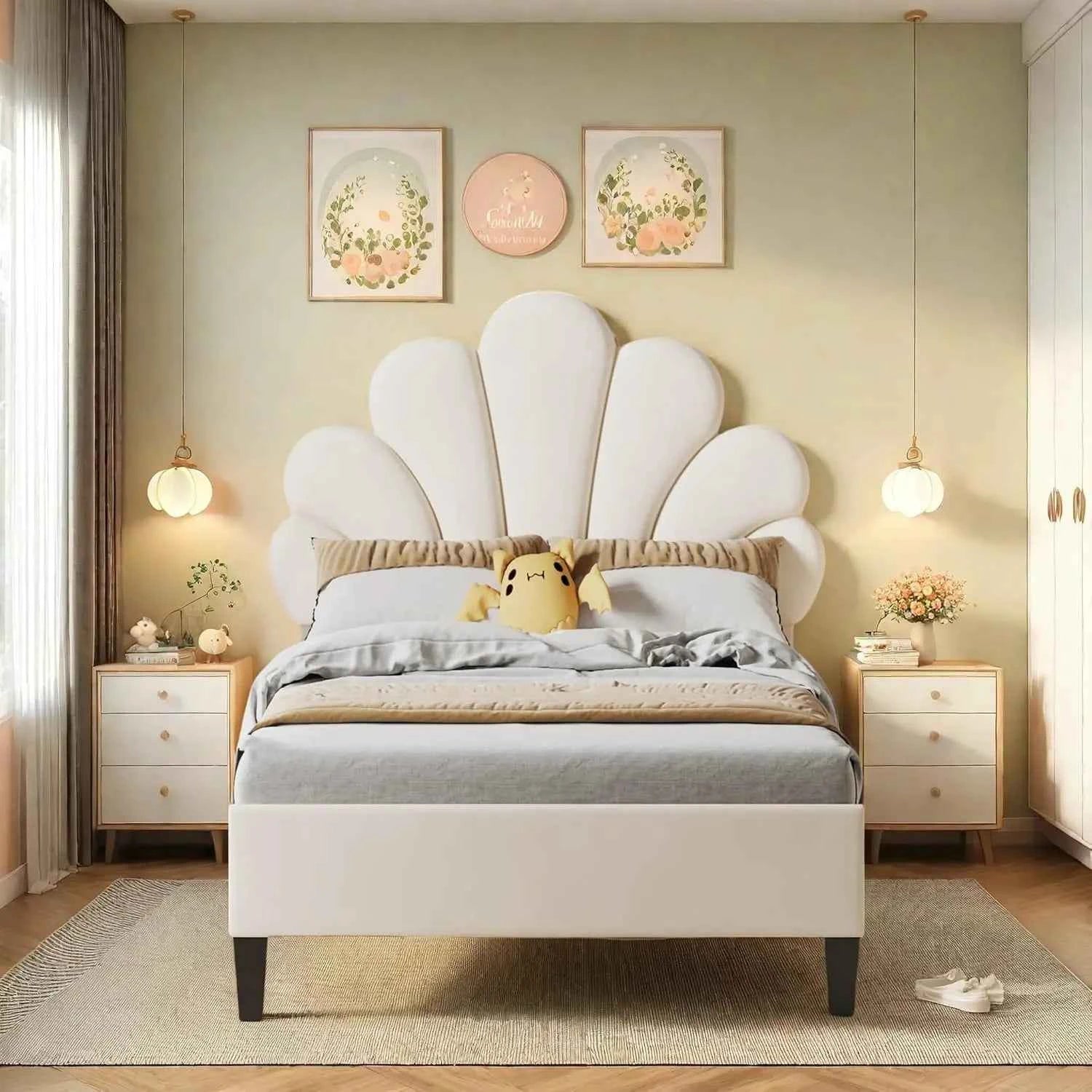 Cama Infantil Princesa 90x200 Acolchada Altura Ajustable - Cabecero Corona LED