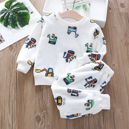 Pijama Franela Bebé Conjunto - Terciopelo Coral Cálido Dibujos Animados 2 Piezas - Huellitas de Vida