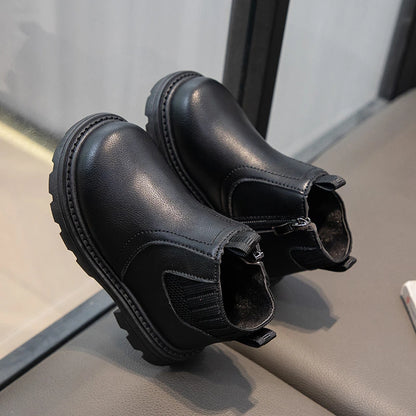 Botas Cuero Niños Estilo Británico - Botines Cremallera Lateral Moda Retro Primavera Otoño - Huellitas de Vida